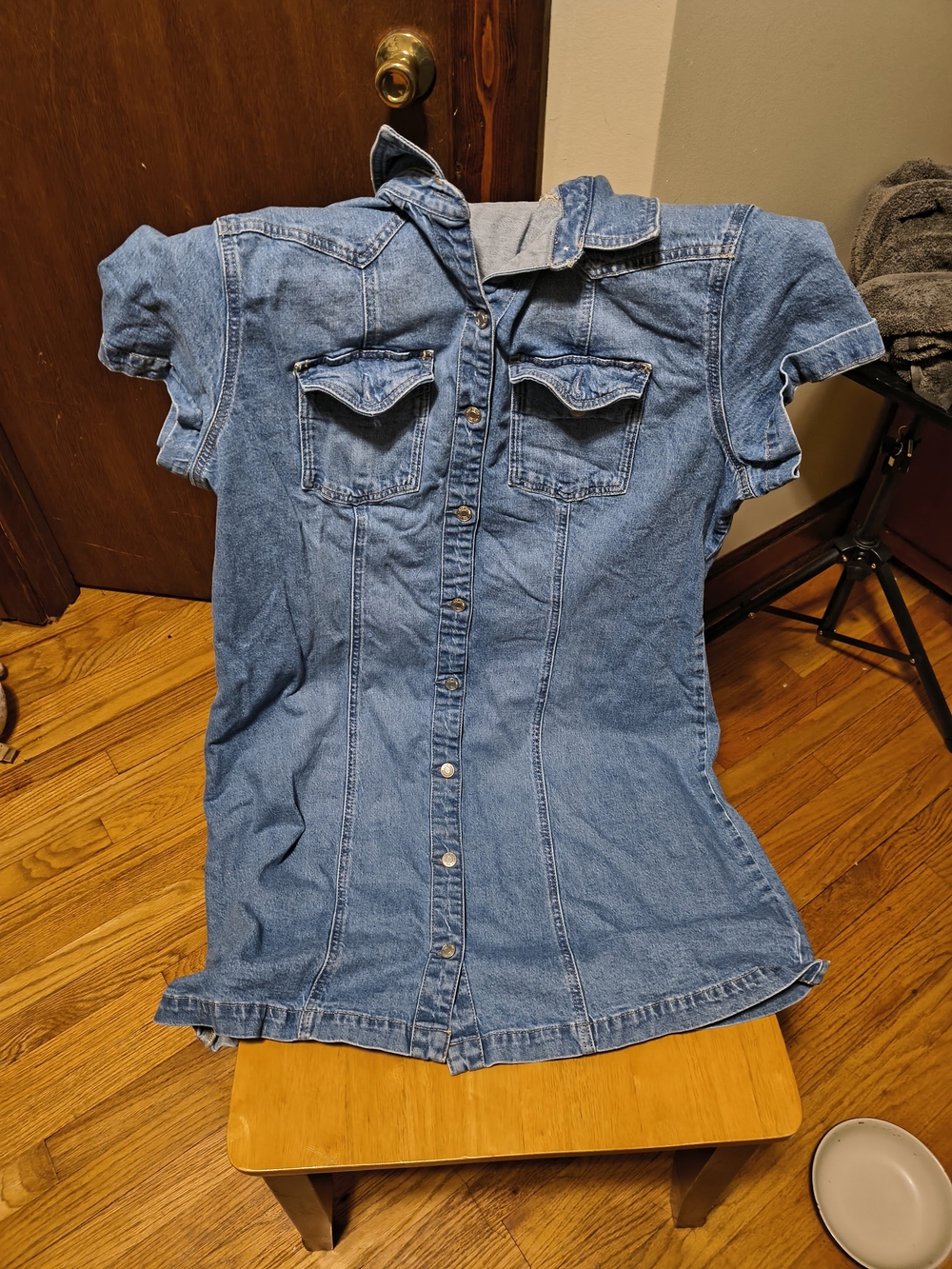 Denim Button-Front Kids Shirt Dress - Blue